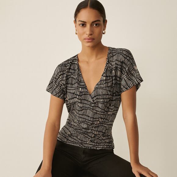 MaxMara Black White Geometric Print Short Sleeve Top Size L - Picture 1 of 5